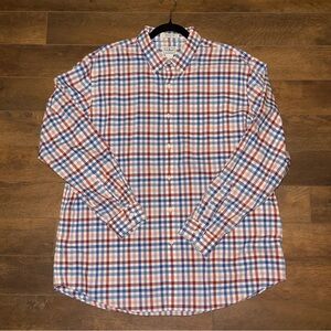 LL Bean Wrinkle-Free Kennebunk Sport Shirt, Traditional Fit Red & Blue Plaid XL